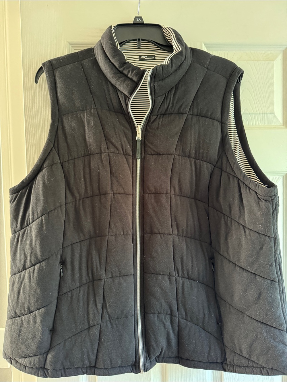 MNY Black Quilted Fleece Vest with Stand Collar- Reversible